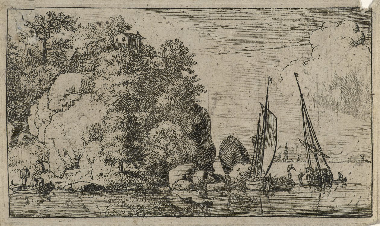 Zwei Boote auf einem breiten Fluss (Radierung auf Papier) von Allart van Everdingen