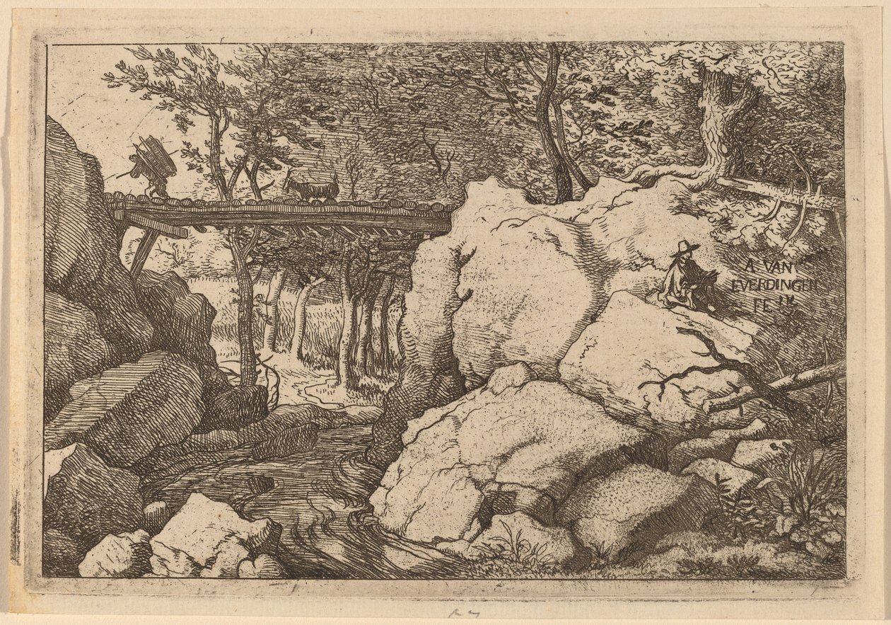 Ziege auf einer kleinen Brücke von Allart van Everdingen