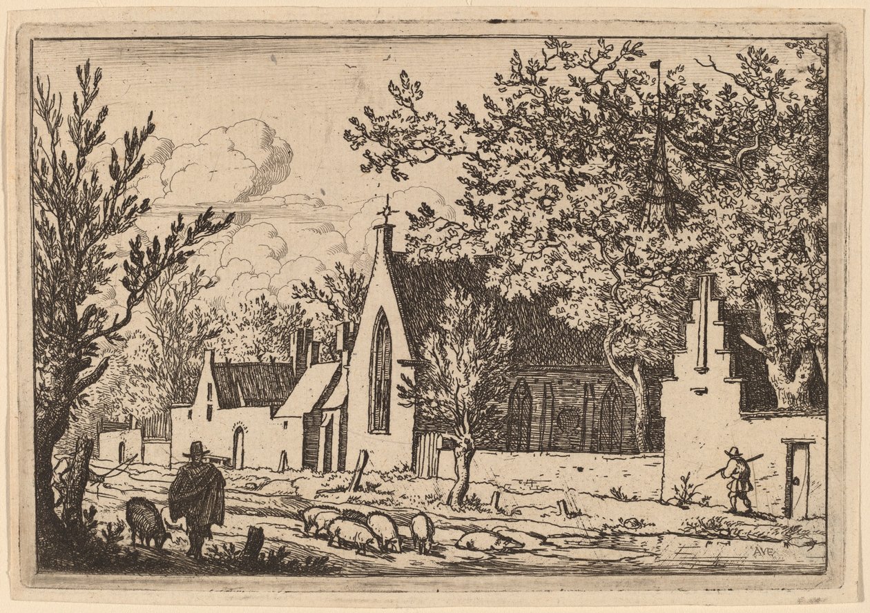 Schweinehirte in der Nähe einer Kapelle von Allart van Everdingen