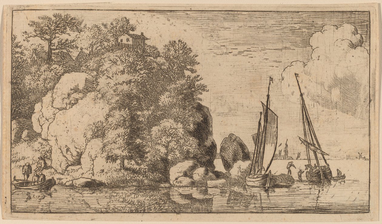 Zwei Boote auf einem breiten Fluss von Allart van Everdingen