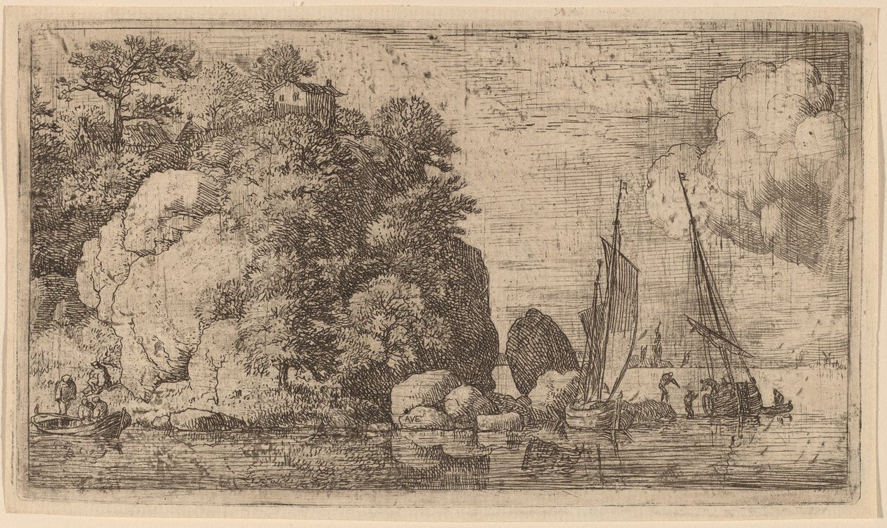 Zwei Boote auf einem breiten Fluss von Allart van Everdingen