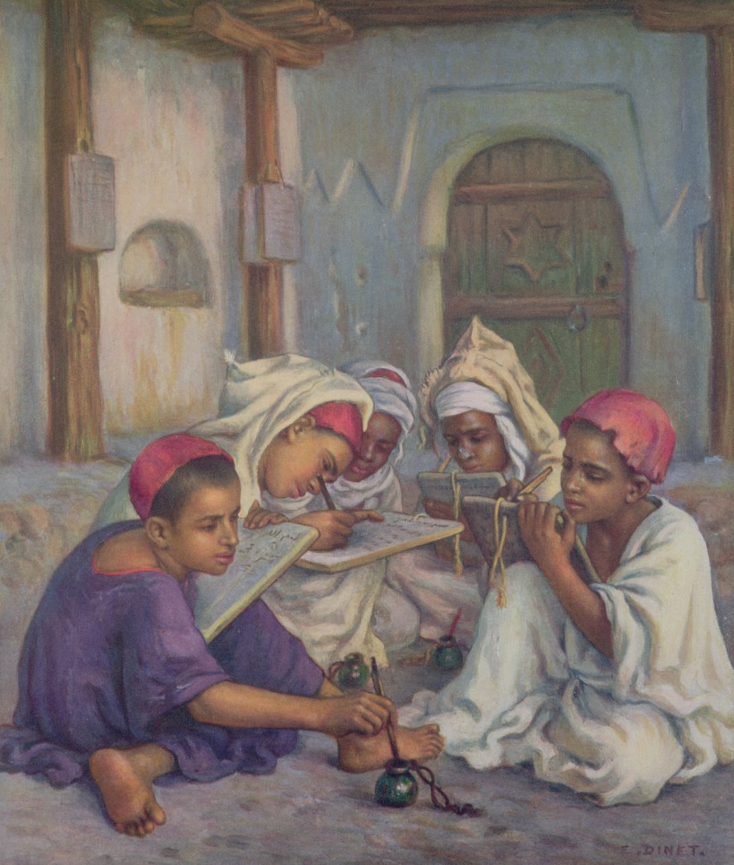 Schreibunterricht in einer Koranschule in einem algerischen Dorf, 1918 von Alphonse Etienne Dinet