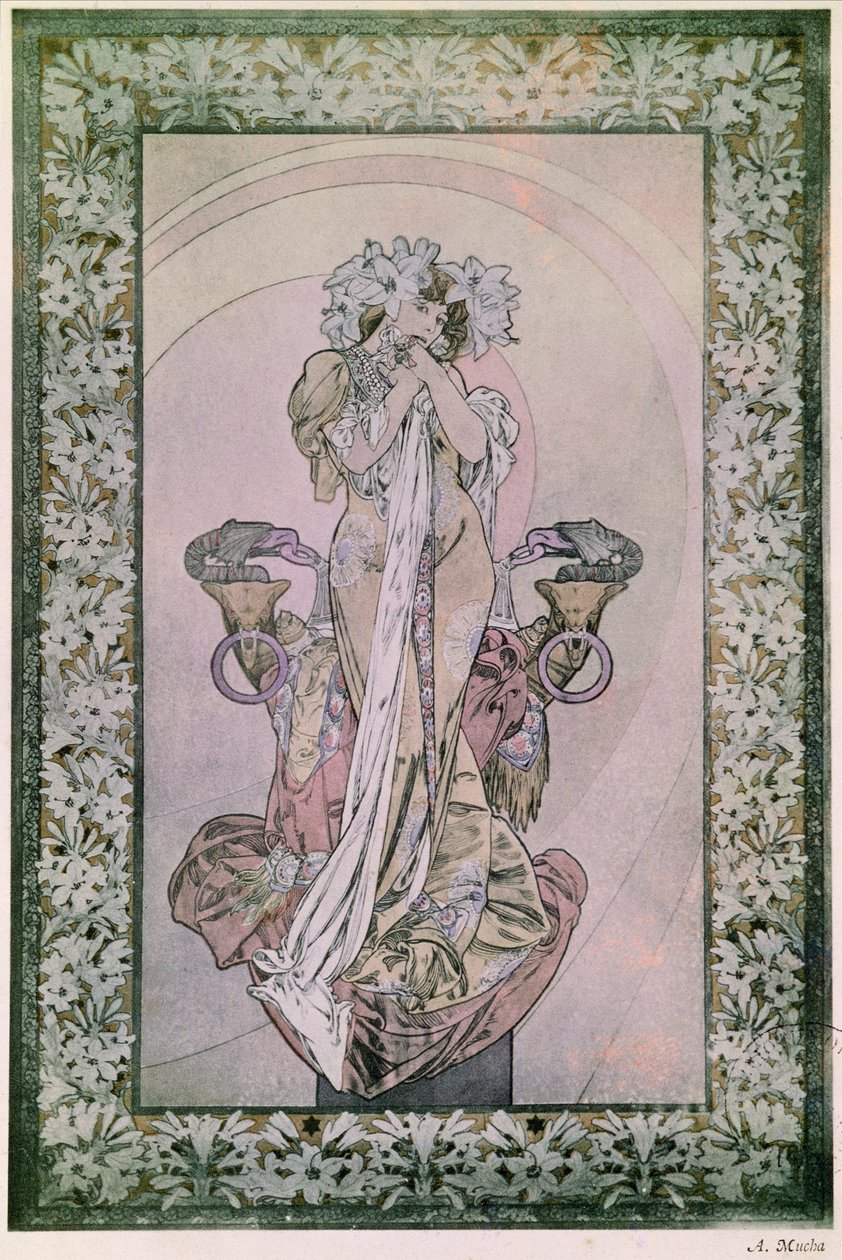 Dekoratives Panel für Edmond Rostands La Princesse Lointaine mit Sarah Bernhardt (1844-1923), 1890-1910 von Alphonse Mucha