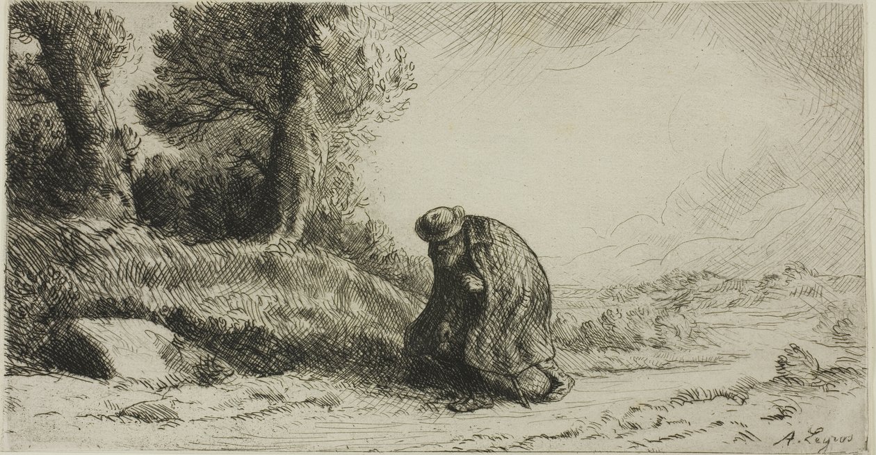 Ein Vagabund geht einen Weg entlang von Alphonse Legros