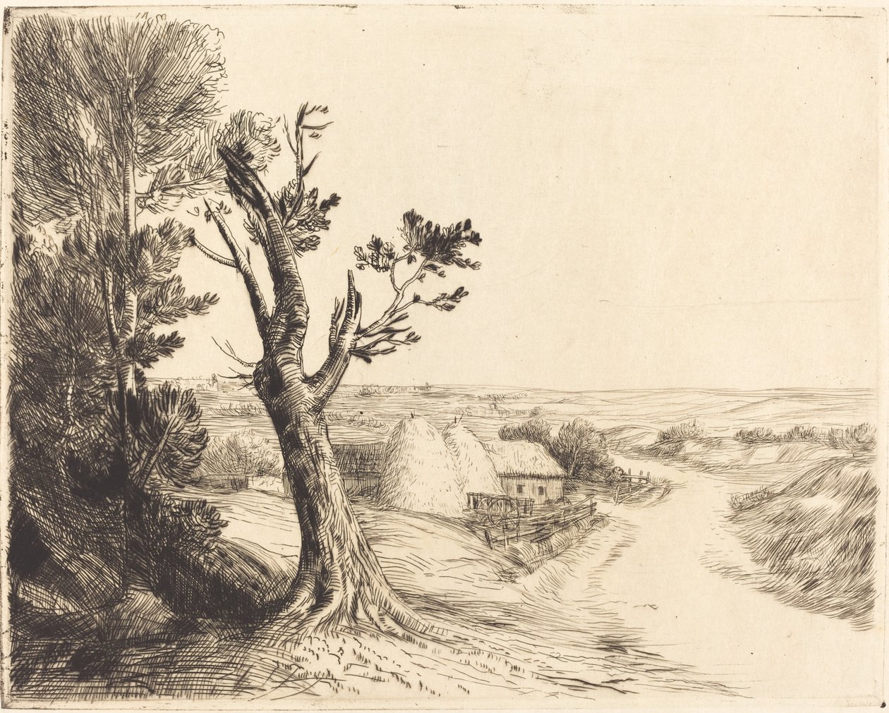 Landschaft mit Heuhaufen Le paysage aux meules von Alphonse Legros
