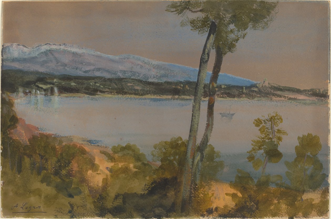 Berge hinter einem See von Alphonse Legros