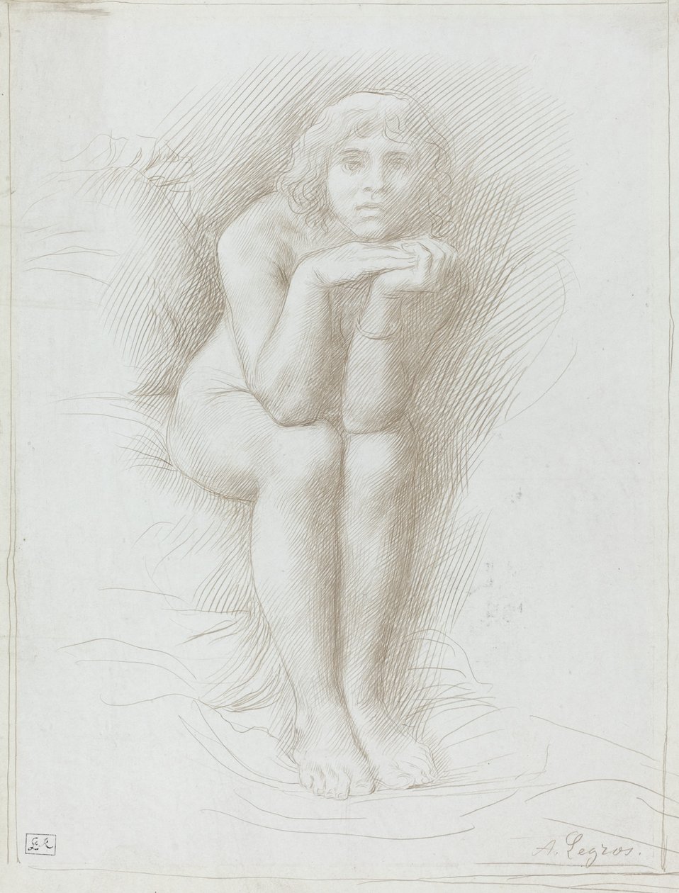 Sitzendes Aktmodell von Alphonse Legros