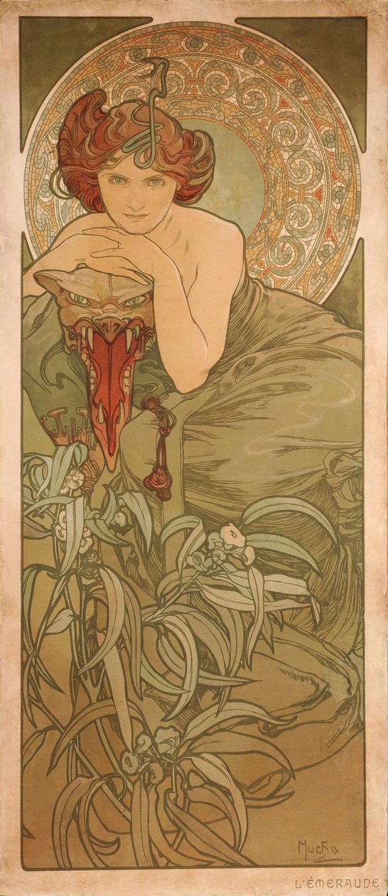 Smaragd aus der Serie Die Edelsteine von Alphonse Mucha
