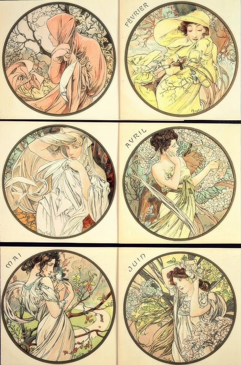 Januar / Februar / März / April / Mai / Juni von Alphonse Mucha