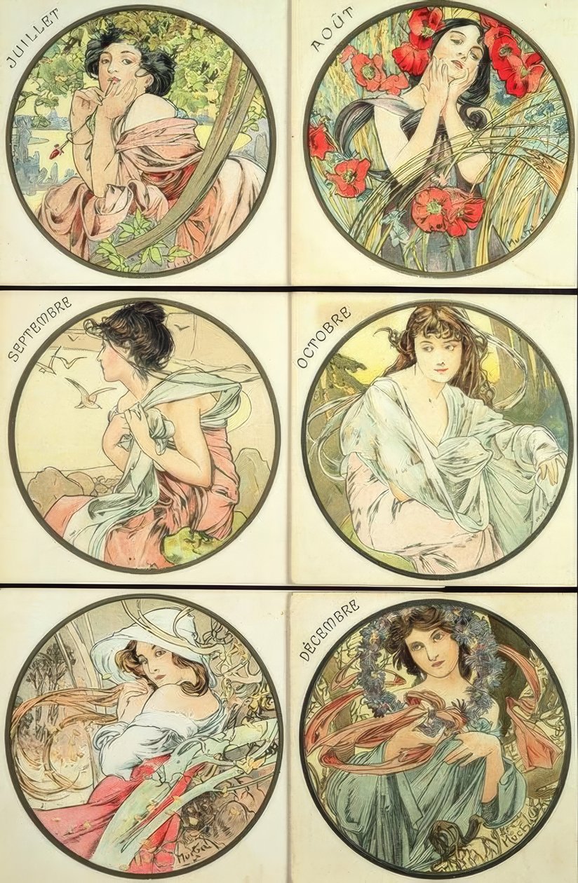 Juli / August / September / Oktober / November / Dezember von Alphonse Mucha