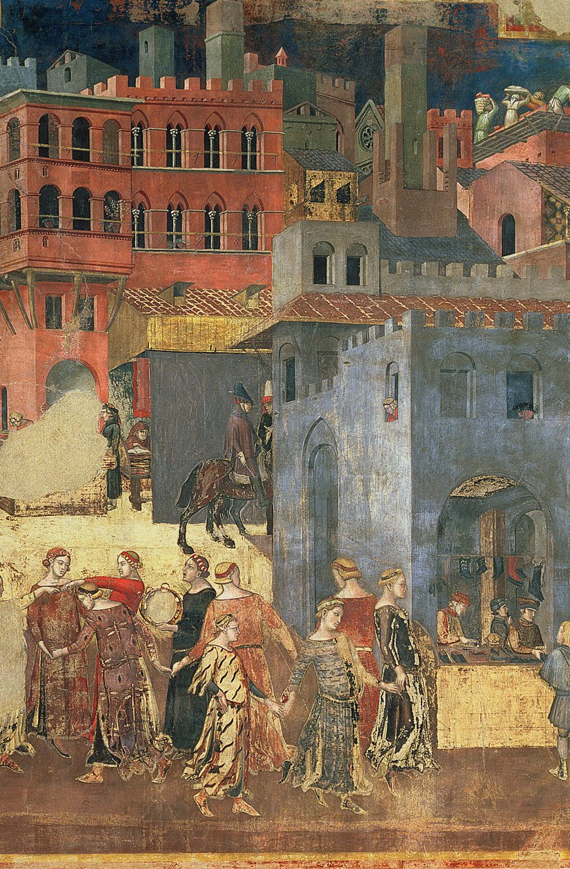 Gute Regierung in der Stadt, 1338-40 (Detail) von Ambrogio Lorenzetti