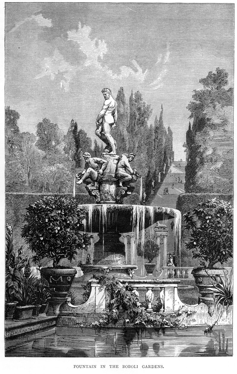 Brunnen in den Boboli-Gärten, veröffentlicht von Schribner, Welforf und Armstrong, New York, 1877 von American School