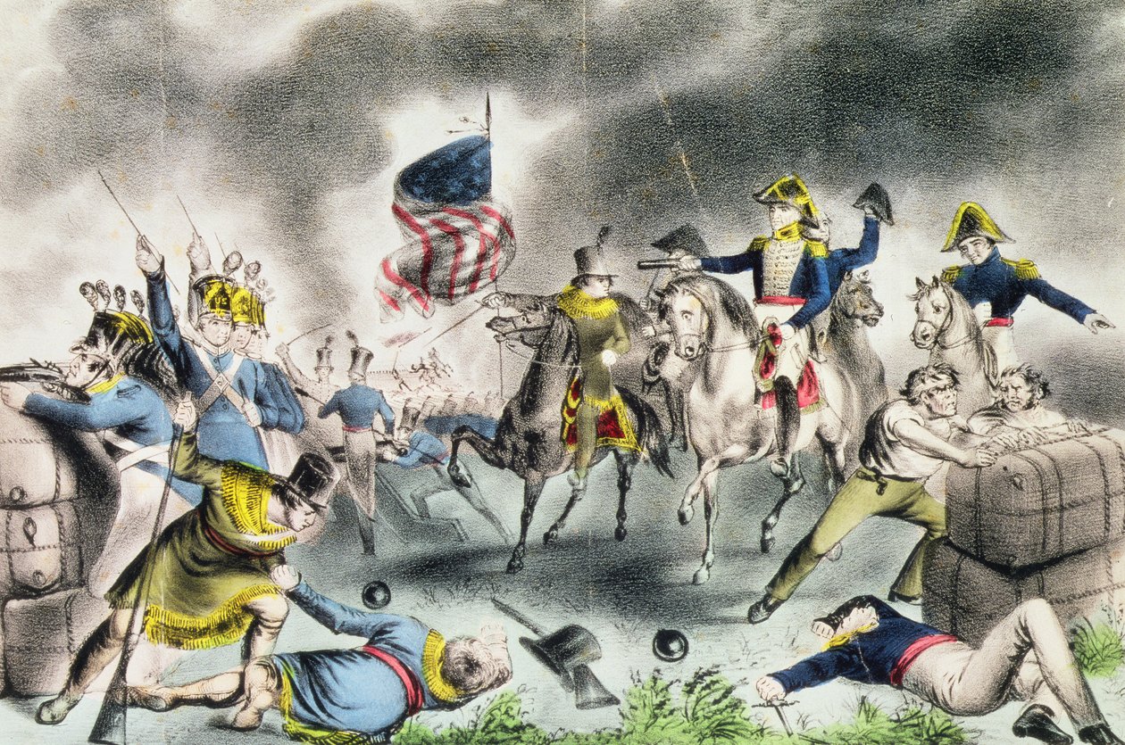 Die Schlacht von New Orleans, 8. Januar 1814, veröffentlicht von Nathaniel Currier von American School