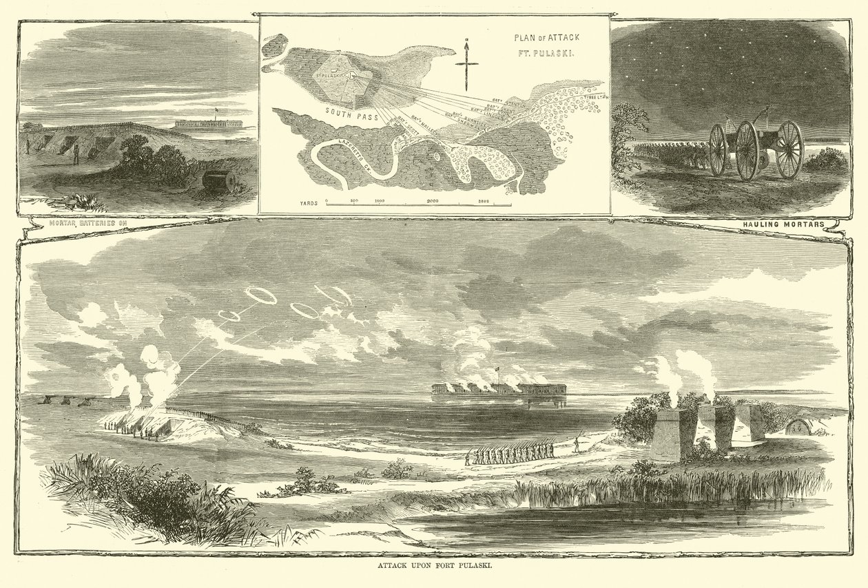 Angriff auf Fort Pulaski, April 1863 von American School