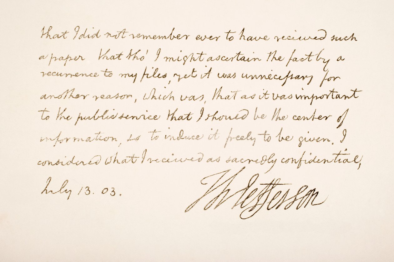 Handschrift und Unterschrift von Thomas Jefferson, 1803 von American School
