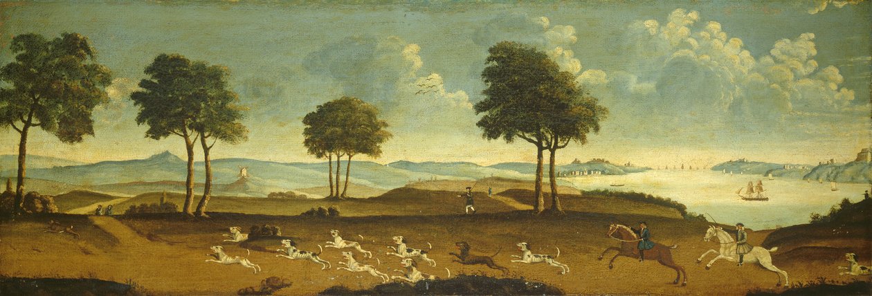 Jagdszene mit einem Hafen, 18. Jahrhundert von American School