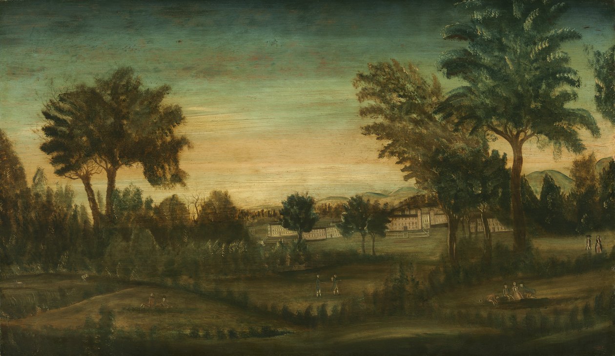 Landschaft mit Gebäuden, spätes 18. Jahrhundert von American School