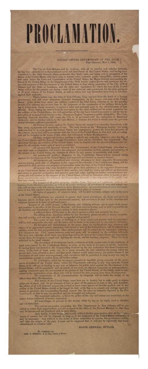 Proklamation, 1. Mai 1862 von American School