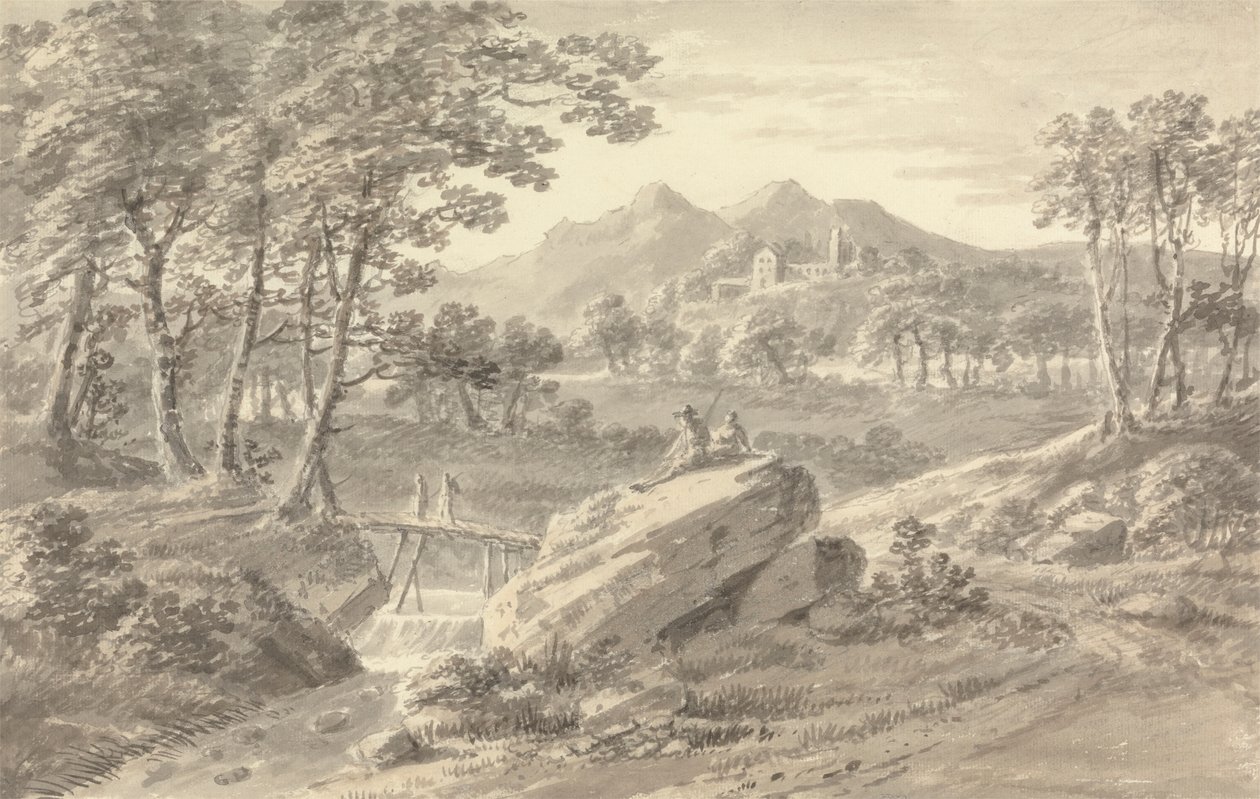Landschaft mit Holzbrücke von Amos Green