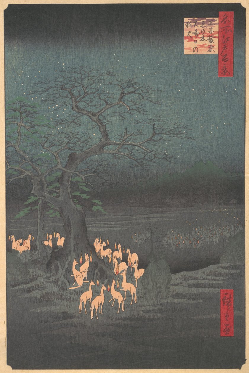 Füchse treffen sich in Oji, 1857 von Ando Hiroshige