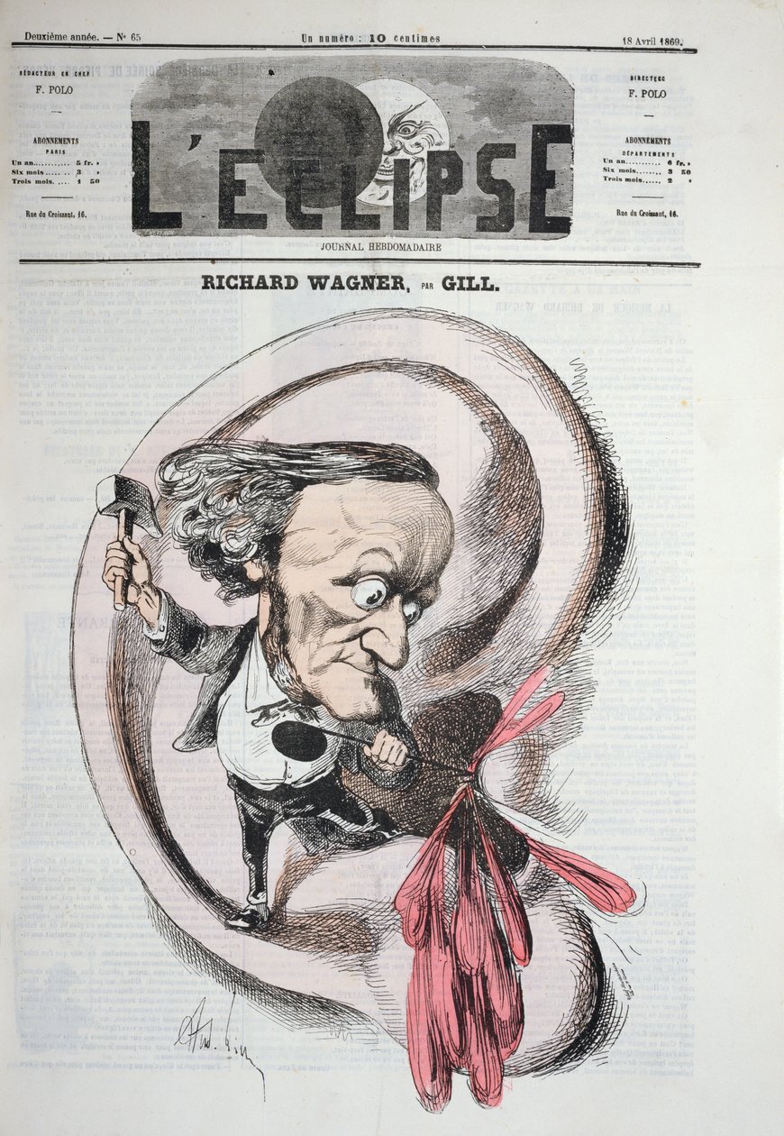 Richard Wagner durchbohrt ein Trommelfell, 1869 von Andre Gill
