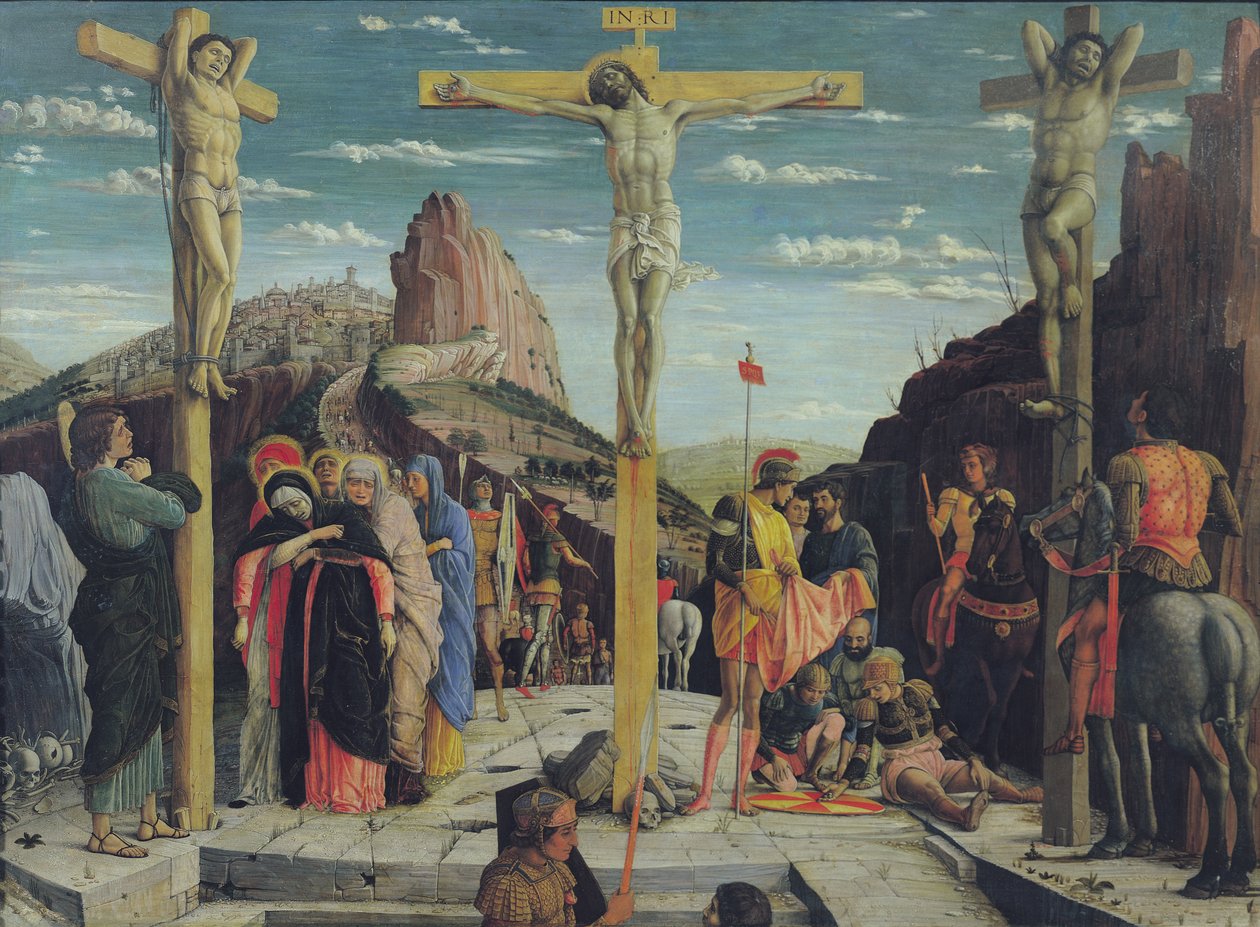 Kalvarienberg, zentrales Predella-Panel vom St. Zeno von Verona Altar, 1456-60 von Andrea Mantegna