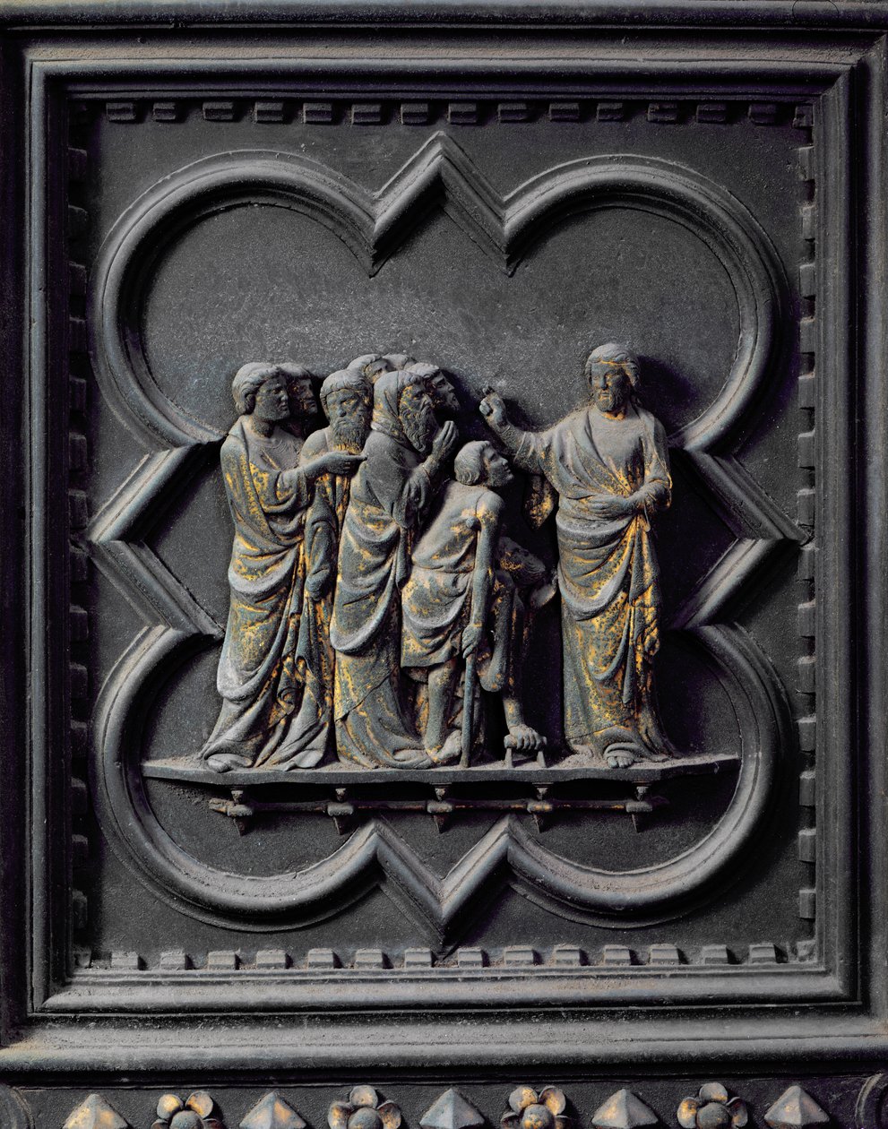 Die Jünger besuchen Jesus, vierzehntes Panel der Südlichen Türen des Baptisteriums von San Giovanni, 1336 (Bronze) von Andrea Pisano