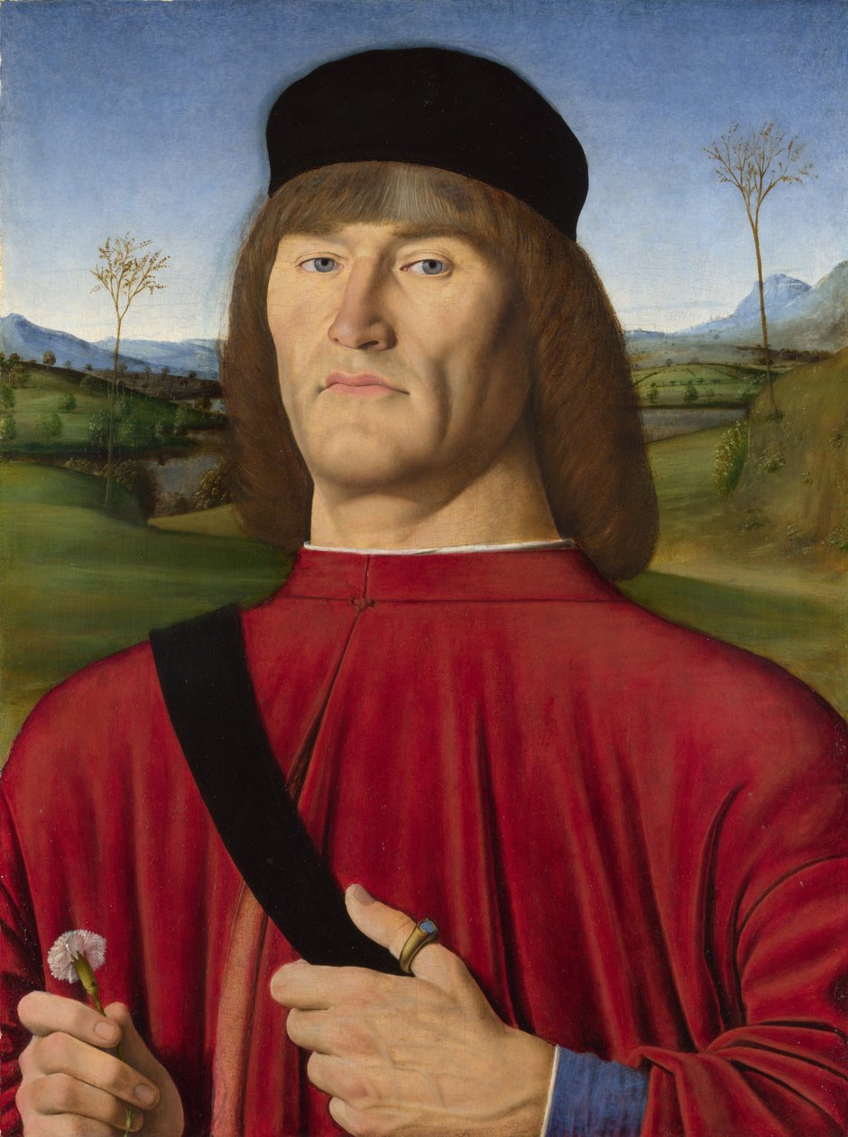 Mann mit einer rosa Nelke von Andrea Solari