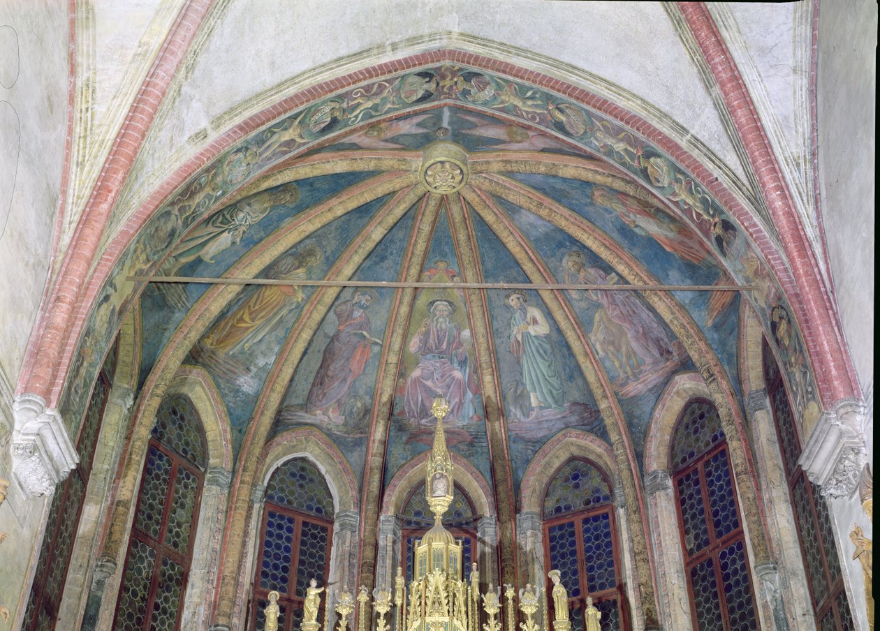Benediktinerväter und Apostel, aus dem Gewölbe der Apsis in der Kapelle des Heiligen Tarasius von Andrea del Castagno