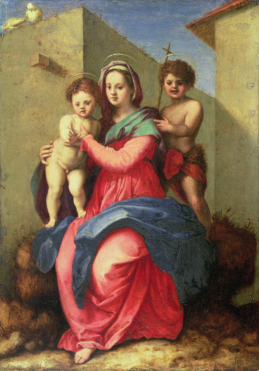 Die Madonna und das Kind mit dem kleinen Johannes (Tafel) von Andrea del Sarto