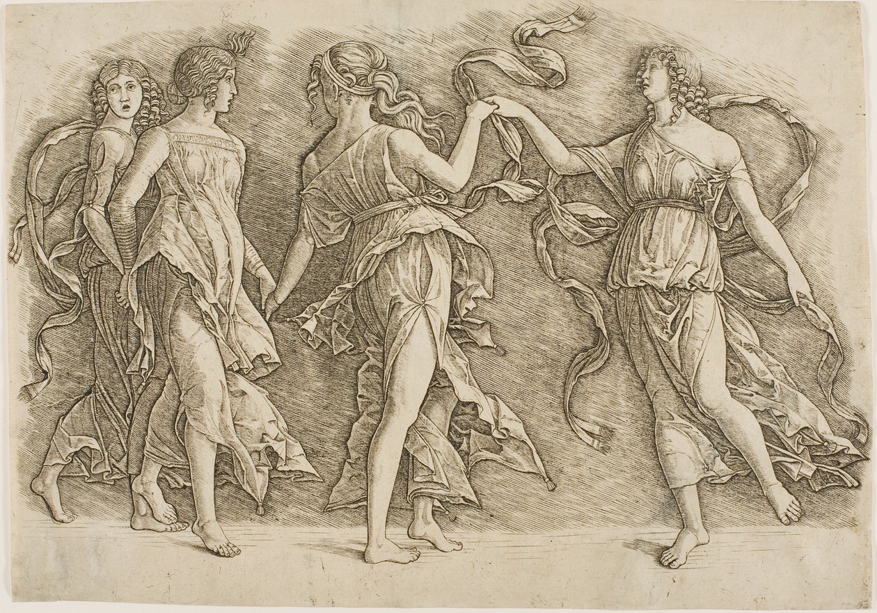 Vier Frauen tanzen von Andrea Mantegna