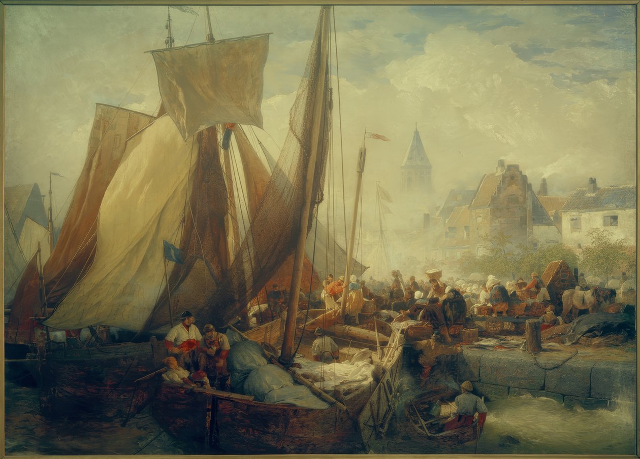 Fischmarkt in Ostende von Andreas Achenbach