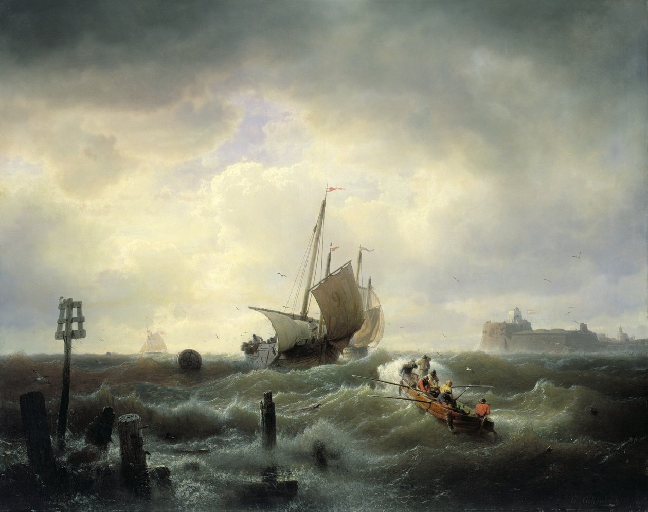 Der Eingang zum Hafen von Hellevoetsluys von Andreas Achenbach