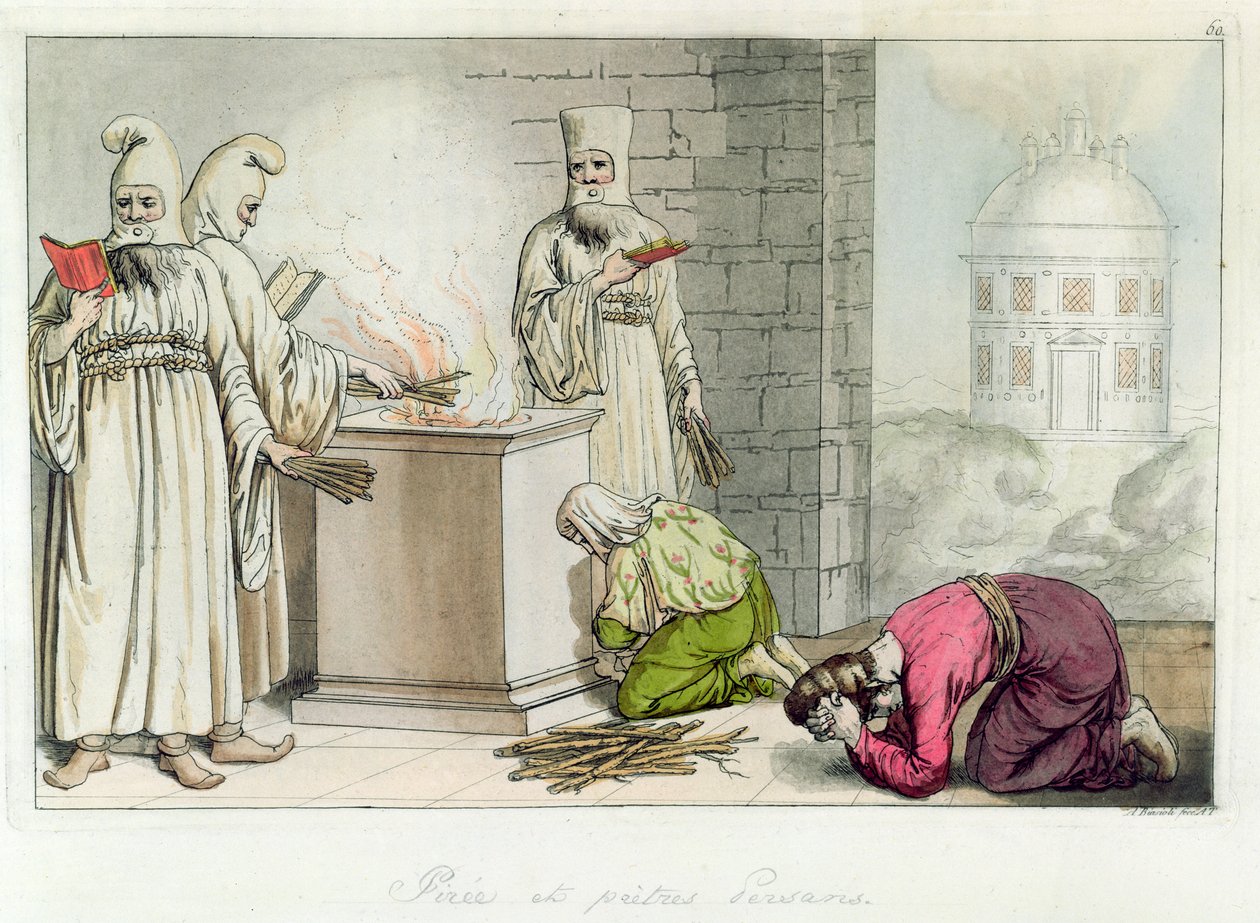 Scheiterhaufen mit persischen Priestern, Illustration aus 