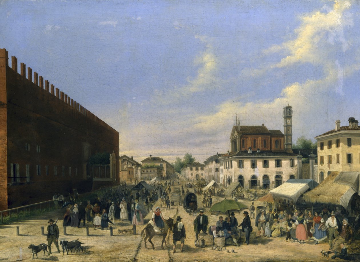 Marktplatz in Belgioioso von Angelo Inganni