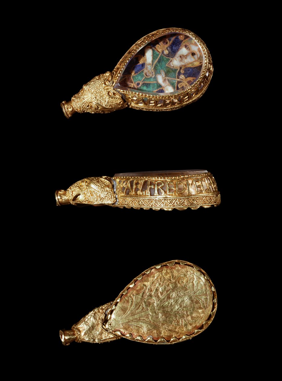 Das Alfred-Juwel (Gold, Bergkristall und Emaille) von Anglo Saxon