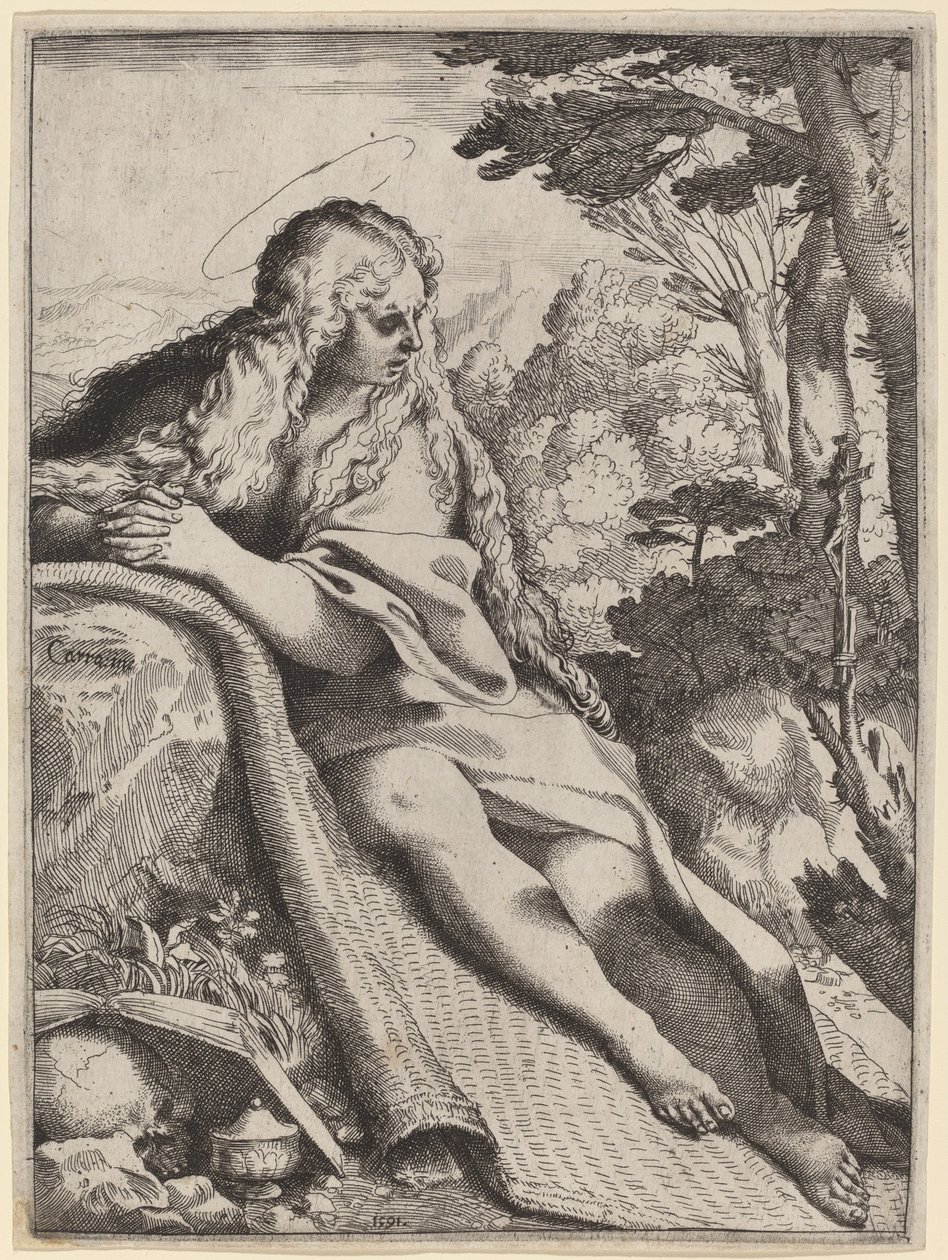Maria Magdalena in der Wildnis von Annibale Carracci