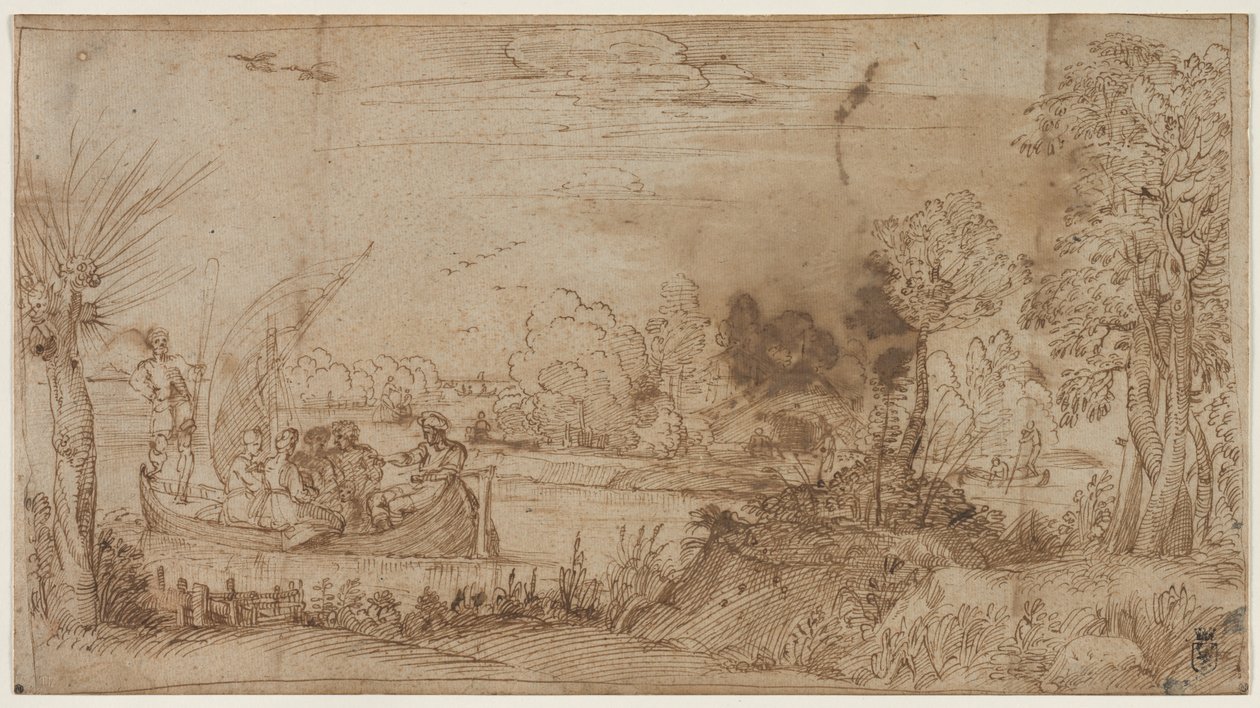 Flusslandschaft mit Booten von Annibale Carracci