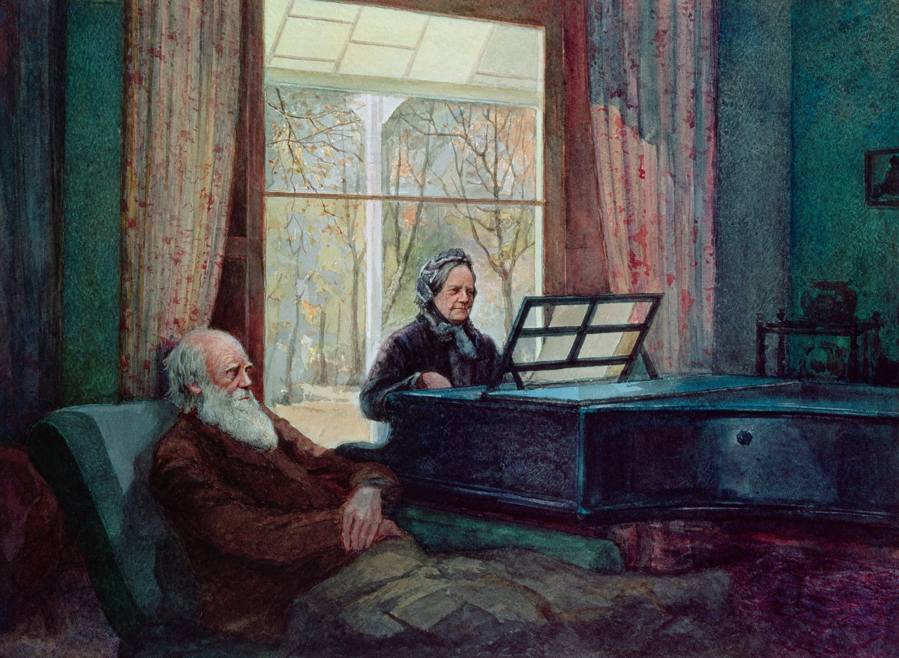 Charles Darwin und seine Frau am Klavier von Unbekannt Unbekannt