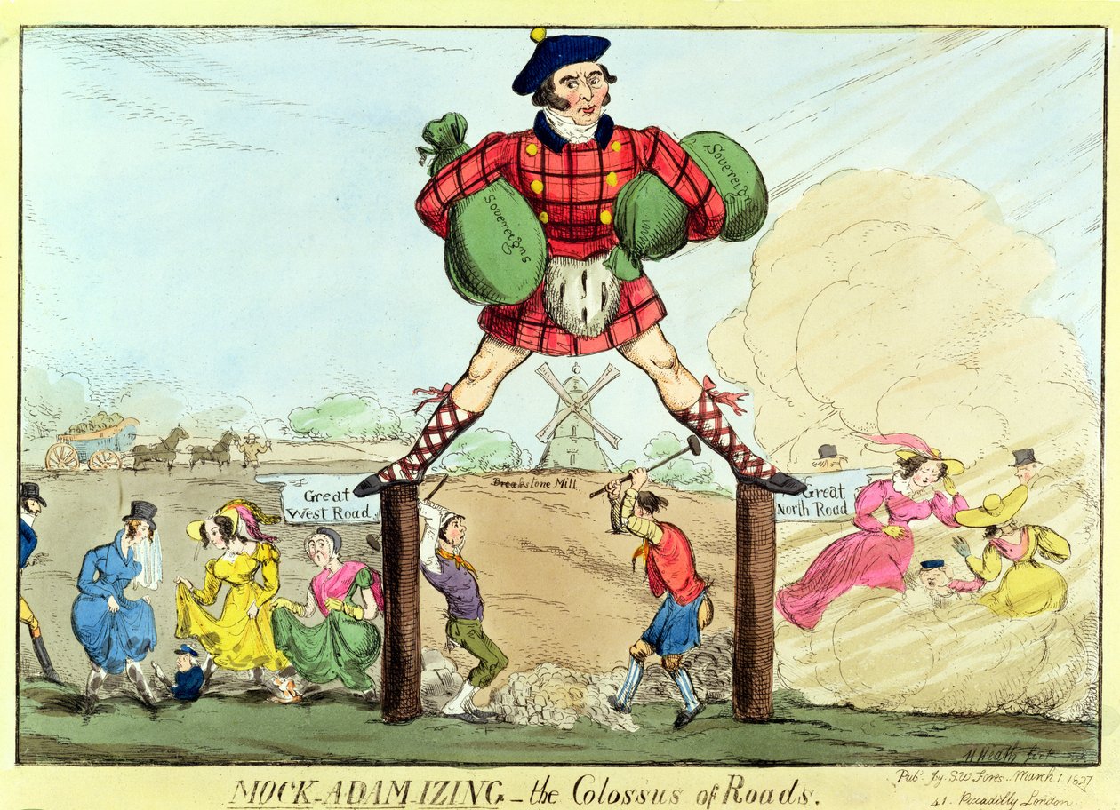 Mock-Adam-izing: der Koloss der Straßen, eine Satire auf John MacAdam, 1827 von Unbekannt Unbekannt