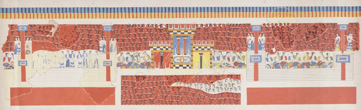 Reproduktion des Menschenmengen-Freskos, Palast von Knossos, minoisch, ca. 1500 v. Chr. von Unbekannt Unbekannt