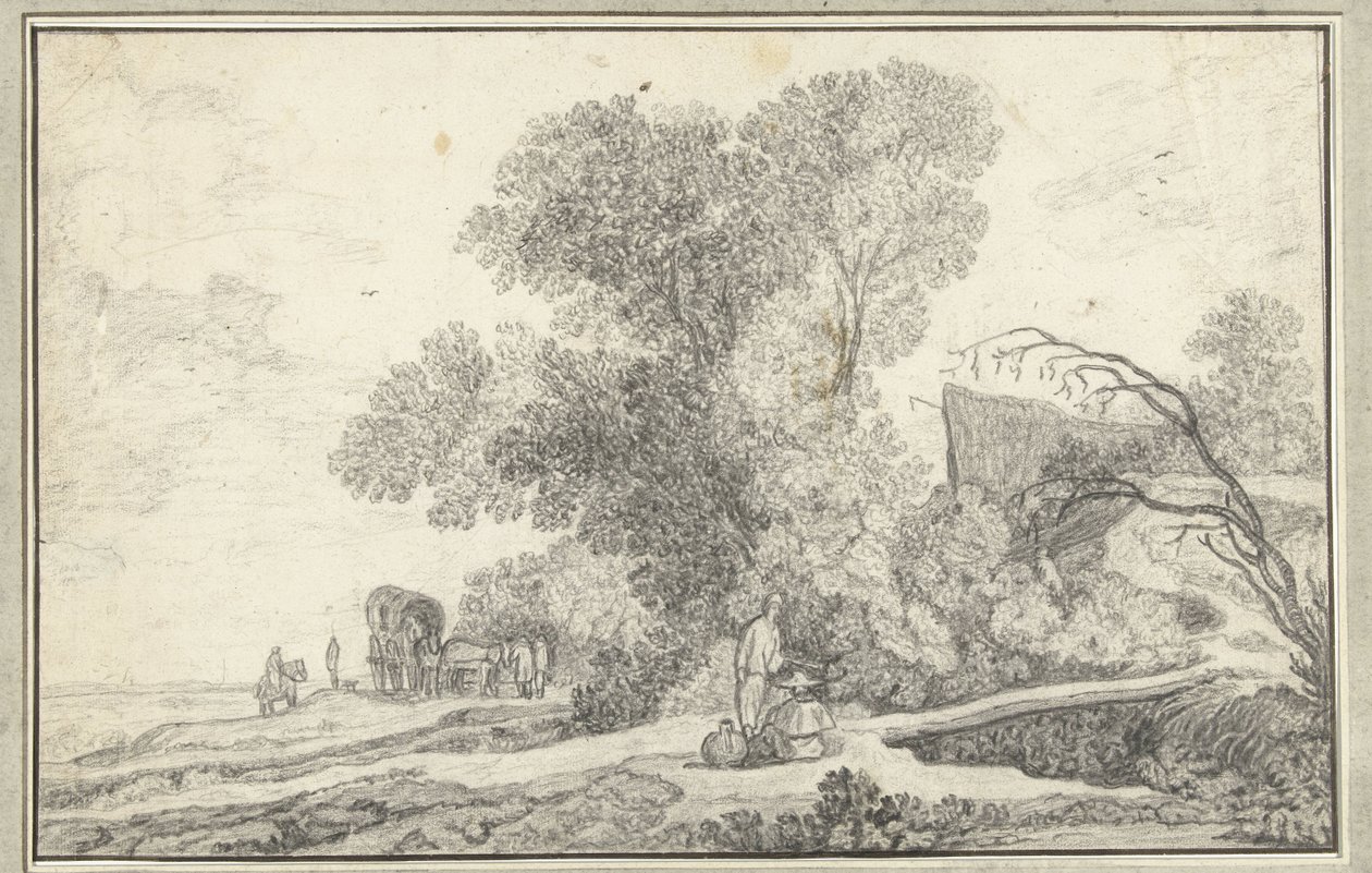 Landschaft mit Baumgruppe und Planwagen von Anonymous