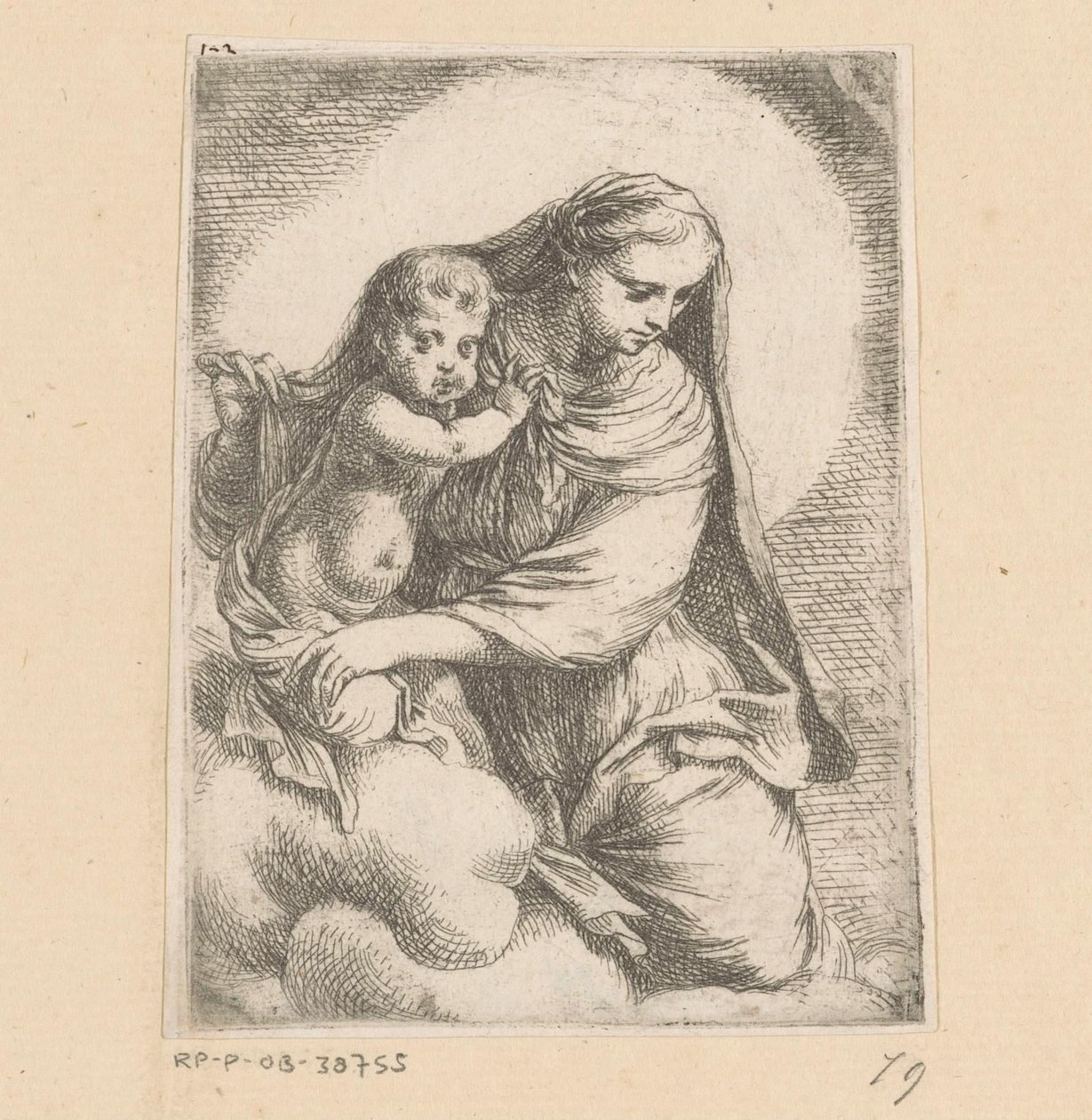 Maria mit Kind in den Wolken von Anonymous