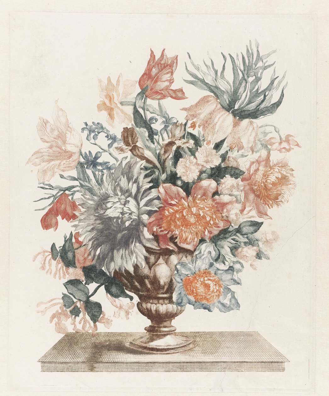 Steinvase mit Blumen auf einem Plateau von Anonymous