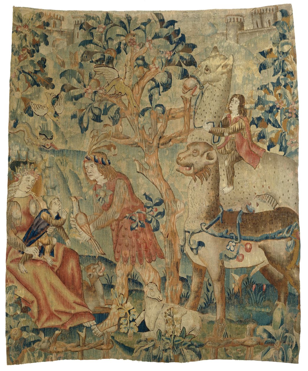Wildemannen en dieren in een landschap (fragment) von Anonymous