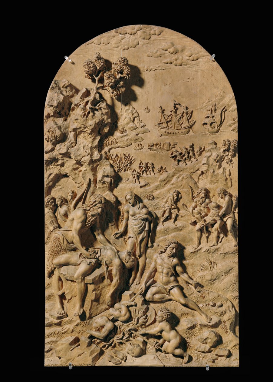 Acht geschnitzte Reliefs, Kirschholz von Anonymous Anonymous