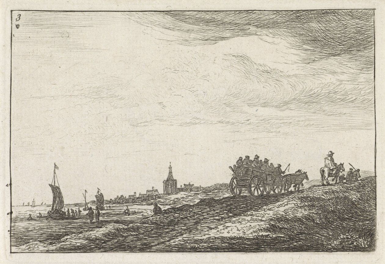 Küstenlinie mit Pferd und Wagen von Anthonie Waterloo