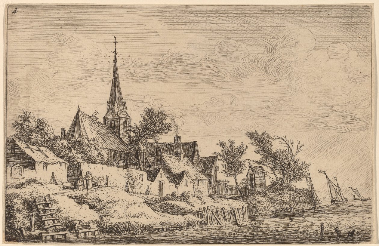 Dorfkirchturm am Meer von Anthonie Waterloo