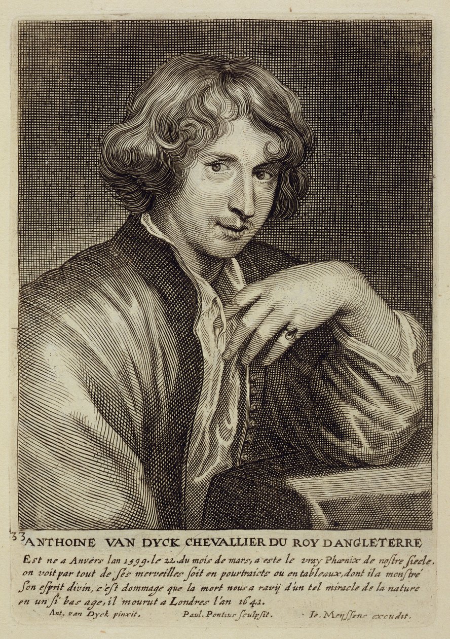 Selbstporträt, Platte 33 aus einer Serie von Künstlerporträts, graviert von Paulus Pontius (1603-58) von Anthony van Dyck