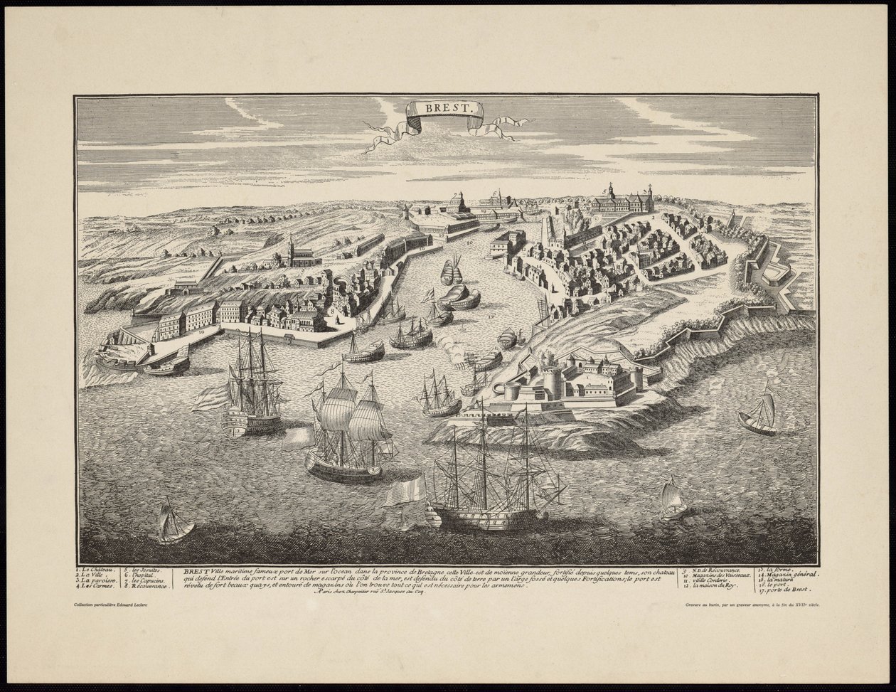 Perspektivische Ansicht der Stadt Brest vom Hafen im 17. Jahrhundert von Francois Antoine Aveline